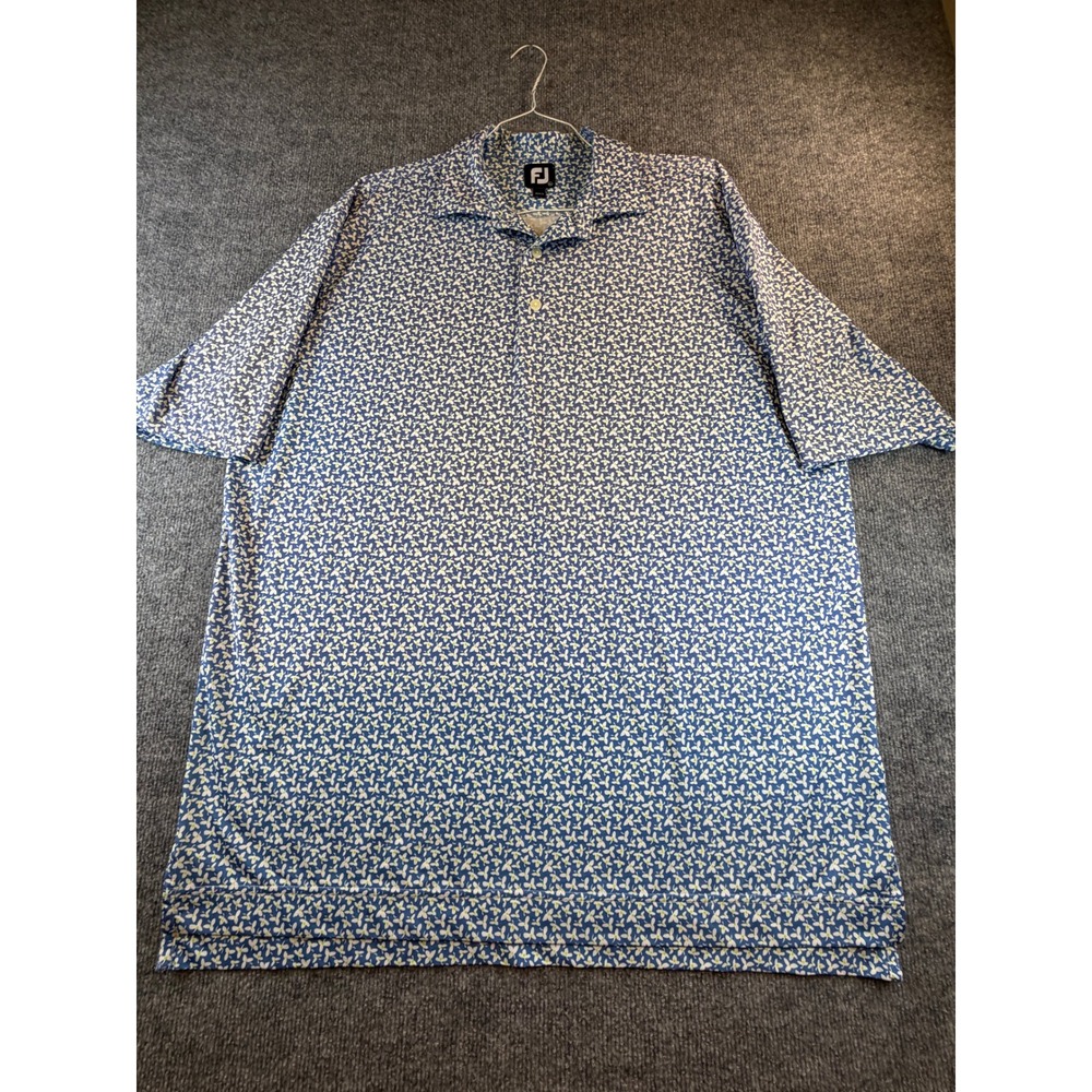 FootJoy Mens XL Blue Floral Print Golf Polo Shirt Short Sleeve Performance Top